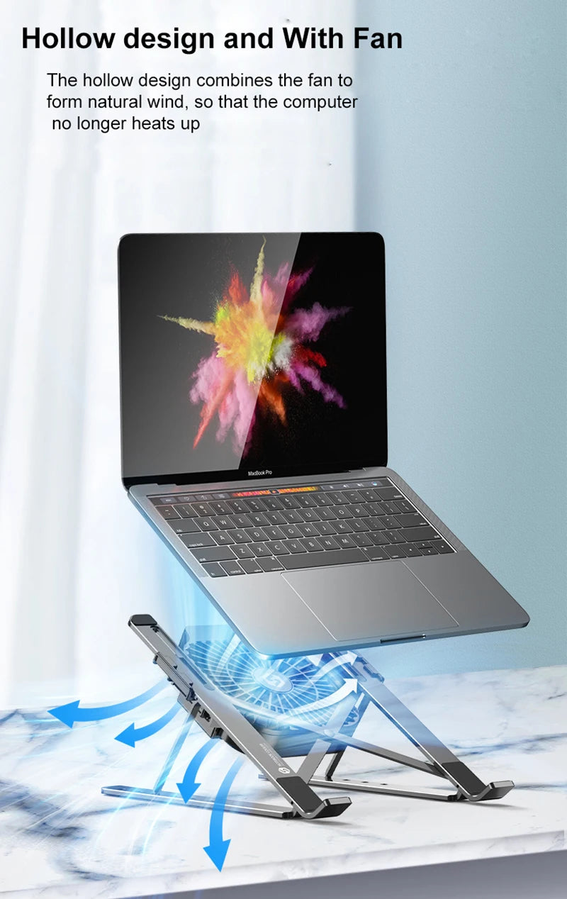Portable Laptop Cooling Stand with Fan Foldable Aluminum Alloy Notebook Cooler Pad Holder Adjustable For 17inch Laptop Tablet